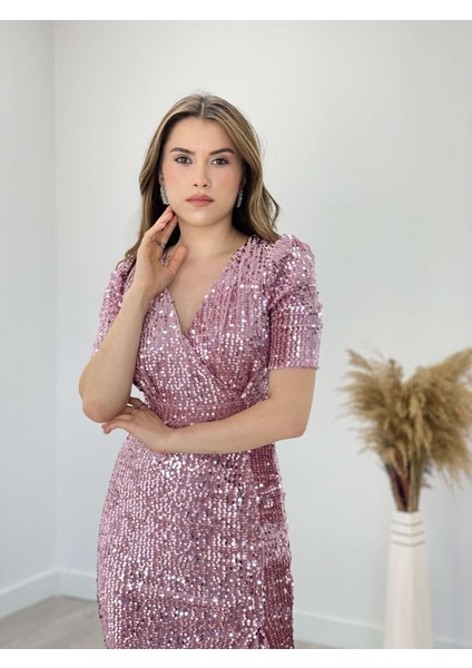 Kadife Payet Ceket Elbise - Pudra fırsatları