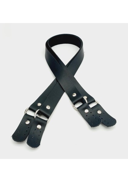 Haledört Model Siyah Tek Kat Kalın Suni Deri Çift Sap Gümüş Metalli