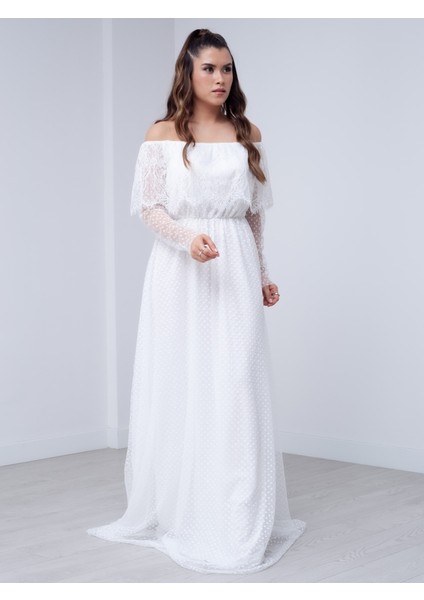 Beli Lastikli Dantelli Elbise - Beyaz fiyatları