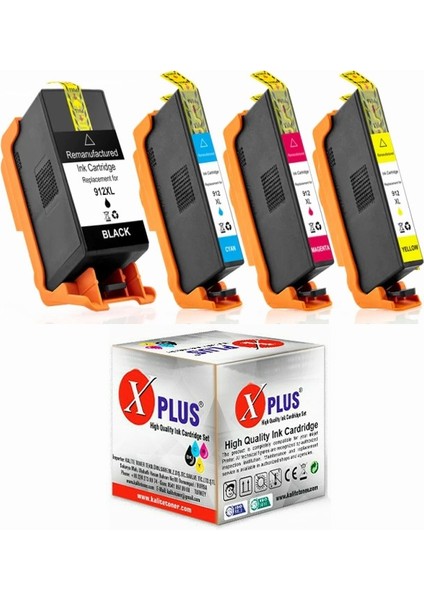 HP Officejet 8014E All-In-One 912XL-917XL 4 Renk Muadil Kartuş Seti 1.500 Sayfa Chipli