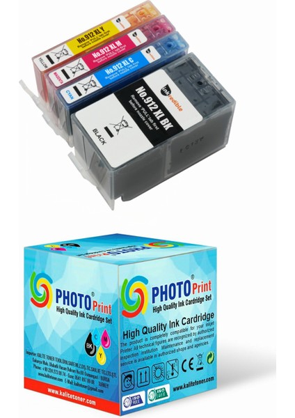 HP Officejet Pro 8024 All-In-One 912XL-917XL 4 Renk Muadil Kartuş Seti 1.500 Sayfa Chipli