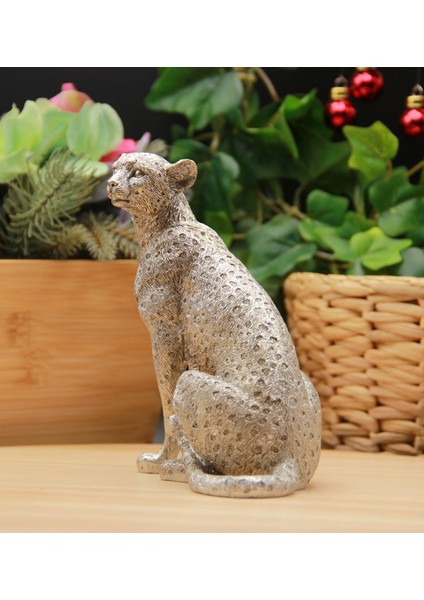 Dekoratif Leopar Biblo Açık Gümüş