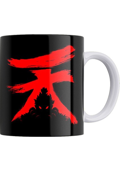 Street Fighter Akuma Çift Taraflı Baskılı Beyaz Porselen Kupa