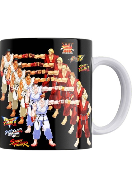 Street Fighter Çift Taraflı Baskılı Beyaz Porselen Kupa