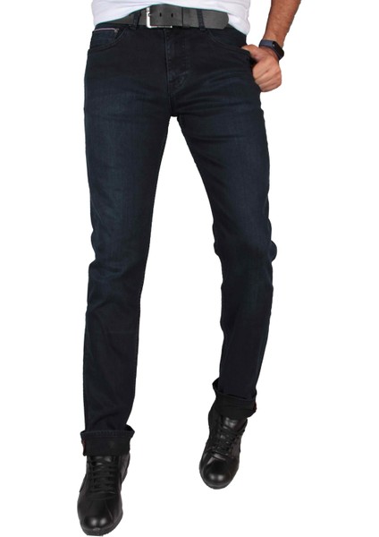 Erkek Likralı Koyu Lacivert Rahat Kalıp Kot Pantolon 1263