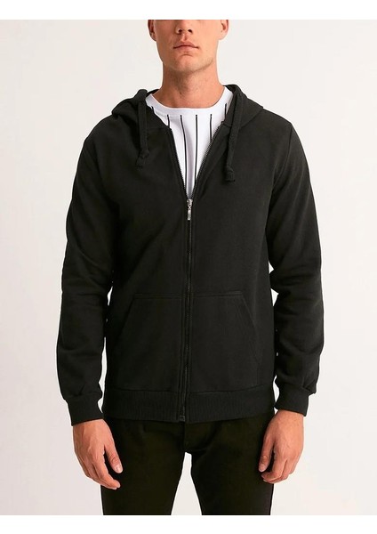 Düz 2 Ip Şardonlu Fermuarlı Kapşonlu Oversize - Siyah modelleri