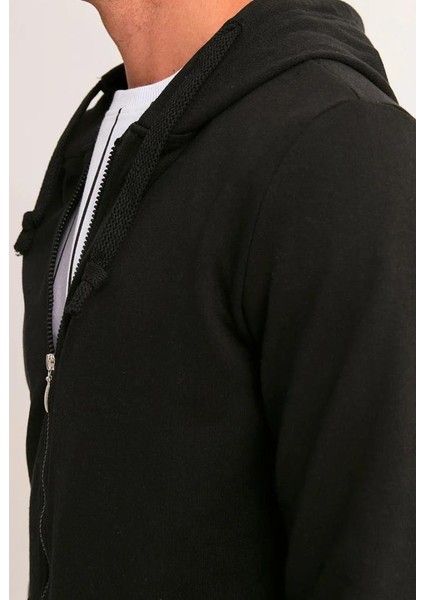 Düz 2 Ip Şardonlu Fermuarlı Kapşonlu Oversize - Siyah indirimleri