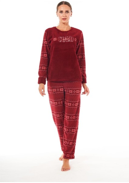 Desenli Günlük Peluş Polar Bayan Pijama Takım
