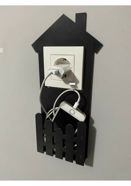 Dekoratif Duvar Dekorasyon Prizlik Telefon Tutacağı Ahşap Telefon Şarj Tutacağı