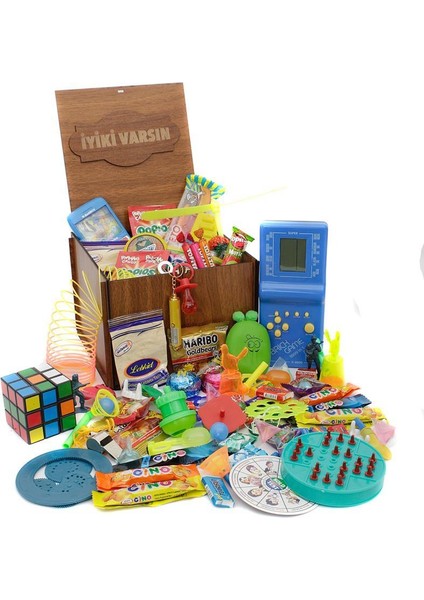 Ahşap Gıda ve Oyuncak Kutusu Mavi Tetris İyi Ki Varsın Yazılı fiyatları