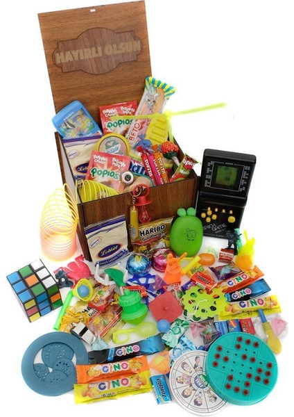 Ahşap Gıda ve Oyuncak Kutusu Siyah Tetris Hayırlı Olsun Yazılı