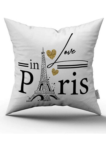 Çift Taraflı Beyaz Siyah Love Paris Yazılı Dijital Baskı Kırlent Yastık Kılıfı - CGH443-CT