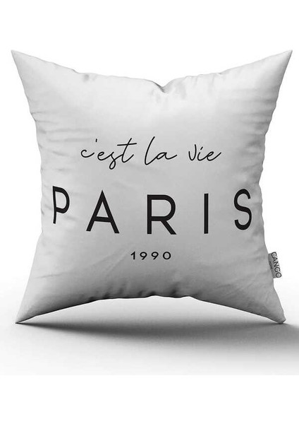 Çift Taraflı Beyaz Siyah Paris Yazılı Modern Dijital Baskı Kırlent Yastık Kılıfı - CGH394-CT