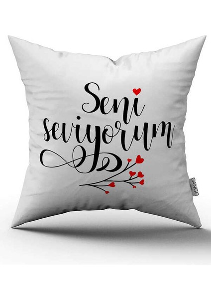 Çift Taraflı Beyaz Siyah Seni Seviyorum Yazılı Dijital Baskı Kırlent Yastık Kılıfı - CGH389-CT