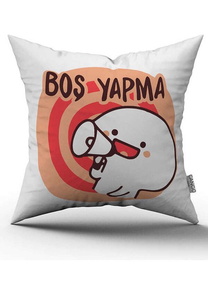Çift Taraflı Beyaz Turuncu Boş Yapma Yazılı Dijital Baskı Kırlent Yastık Kılıfı - CGH407-CT