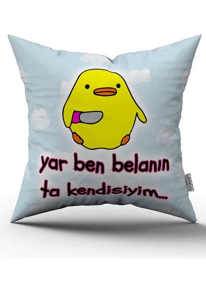 Çift Taraflı Sarı Beyaz Yar Ben Belanın Ta Kendisiyim Yazılı Dijital Baskı Kırlent Yastık Kılıfı - CGH404-CT
