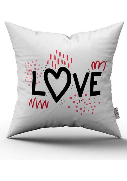 Çift Taraflı Beyaz Siyah Love Yazılı Modern Dijital Baskı Kırlent Yastık Kılıfı - CGH392-CT