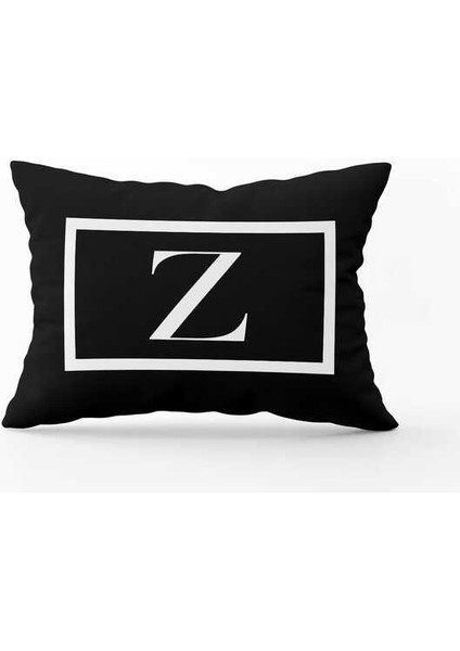 Siyah Beyaz Harfli Çift Tarafı Dijital Baskılı Kırlent KILIFI-HRF-Z-35X50