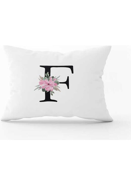 Pembe Çiçekli Siyah Harfli Çift Tarafı Dijital Baskılı Kırlent KILIFI-HRF04-F-3550