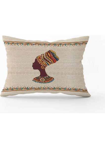 Krem Etnik Afrika Kadın Figürlü Dijital Baskılı Kırlent Yastık Kılıfı -CGH1257-3550 Çift Tarafı Baskılı