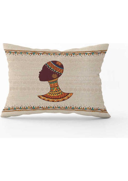 Krem Etnik Afrika Kadın Figürlü Dijital Baskılı Kırlent Yastık Kılıfı -CGH1260-3550 Çift Tarafı Baskılı