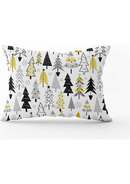 Sarı Siyah Yılbaşı Temalı Dijital Baskılı Kırlent Kılıfı CGH819-3550 Çift Tarafı Baskılı