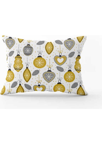 Sarı Gri Yılbaşı Temalı Dijital Baskılı Kırlent Kılıfı CGH842-3550 Çift Tarafı Baskılı