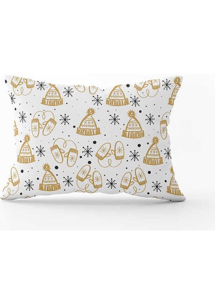 Siyah Sarı Yılbaşı Temalı Dijital Baskılı Kırlent Kılıfı CGH855-3550 Çift Tarafı Baskılı