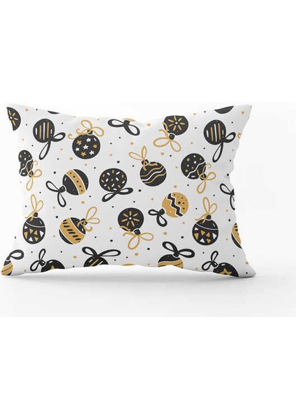 Siyah Sarı Yılbaşı Temalı Dijital Baskılı Kırlent Kılıfı CGH856-3550 Çift Tarafı Baskılı