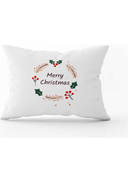 Yeşil Çok Renkli Yılbaşı Temalı Dijital Baskılı Kırlent Kılıfı CGH873-3550 Çift Tarafı Baskılı