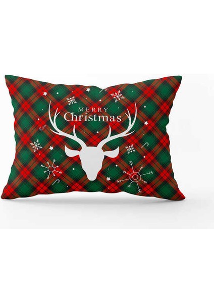 Kırmızı Yeşil Ekose Desenli Yılbaşı Temalı Dijital Baskılı Kırlent Kılıfı CGH909-3550 Çift Tarafı Baskılı