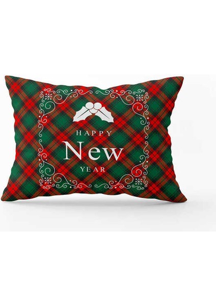 Kırmızı Yeşil Ekose Desenli Yılbaşı Temalı Dijital Baskılı Kırlent Kılıfı CGH910-3550 Çift Tarafı Baskılı