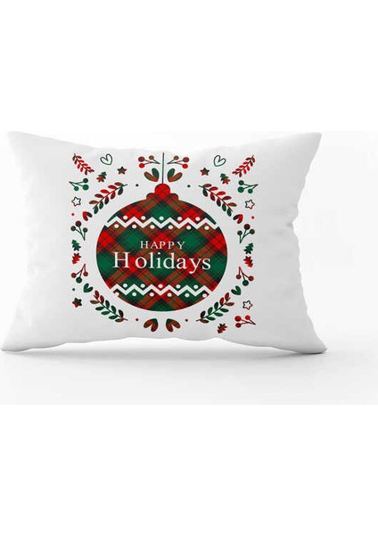 Kırmızı Yeşil Ekose Desenli Yılbaşı Temalı Dijital Baskılı Kırlent Kılıfı CGH911-3550 Çift Tarafı Baskılı