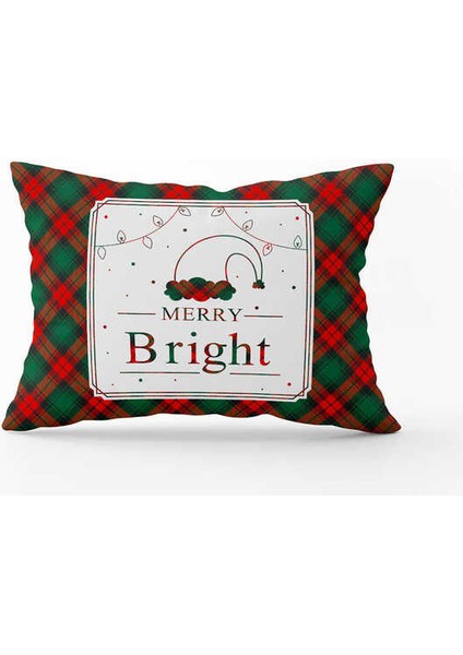Kırmızı Yeşil Ekose Desenli Yılbaşı Temalı Dijital Baskılı Kırlent Kılıfı CGH912-3550 Çift Tarafı Baskılı