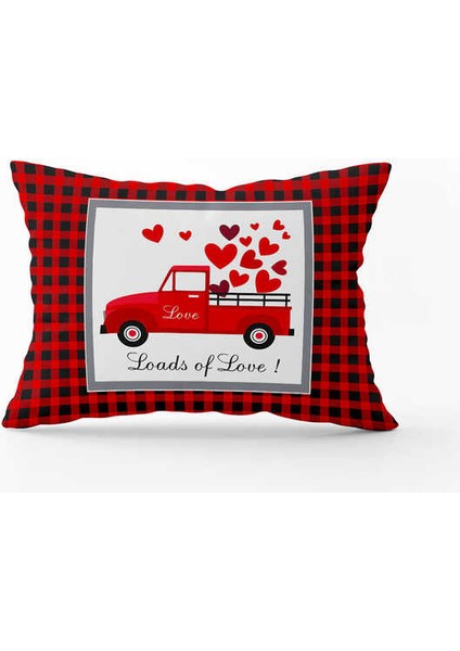 Kırmızı Siyah Ekose Sevgililer Günü Temalı Dijital Baskılı Kırlent Kılıfı CGH1021-3550 Çift Tarafı Baskılı