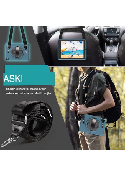 Apple iPad 5 Air 9.7 Kılıf Boyun Askılı Standlı Tank Kapak Zipax-Azn-Strap-C