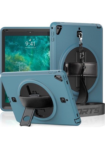 Apple iPad 9.7 (2017) Kılıf Boyun Askılı Standlı Tank Kapak Zipax-Azn-Strap-C