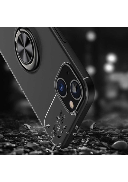 iPhone 14 Kılıf Yüzüklü Mıknatıslı Silikon - Mavi modelleri