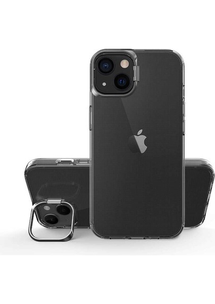 iPhone 14 Kılıf Şeffaf Lens Metal Standlı Skuba Silikon