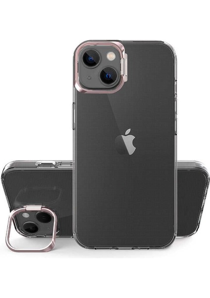 iPhone 14 Kılıf Şeffaf Lens Metal Standlı Skuba Silikon