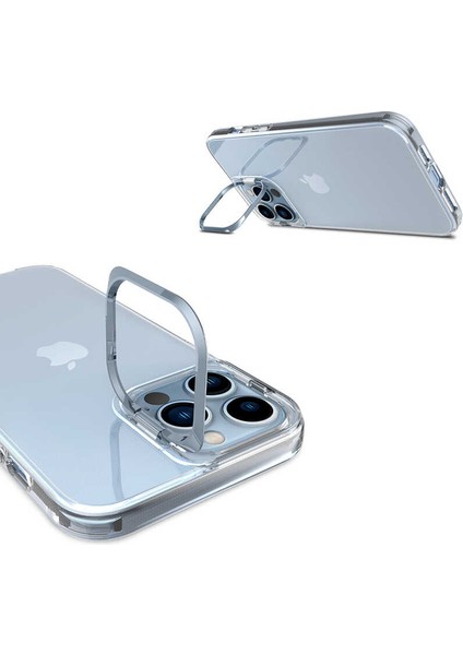 iPhone 14 Pro Kılıf Şeffaf Lens Metal Standlı Skuba Silikon