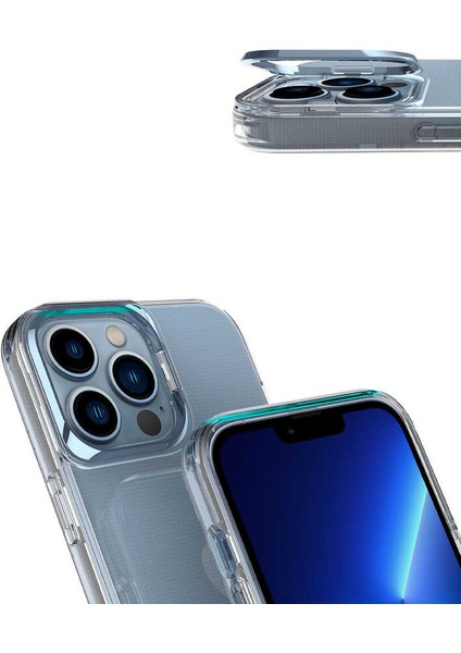 iPhone 14 Pro Kılıf Şeffaf Lens Metal Standlı Skuba Silikon