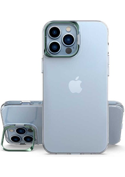 iPhone 14 Pro Kılıf Şeffaf Lens Metal Standlı Skuba Silikon