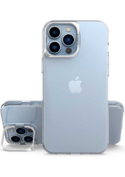 iPhone 14 Pro Max Kılıf Şeffaf Lens Metal Standlı Skuba Silikon