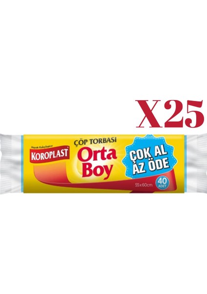 Orta Boy Çöp Torbası 55 x 60 cm 25 x 40'lı