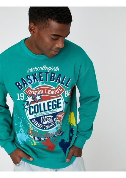 Kolej Baskılı Oversize Sweatshirt Şardonlu Kapşonlu