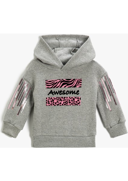 Kapüşonlu Sweatshirt Pul Payet Detaylı