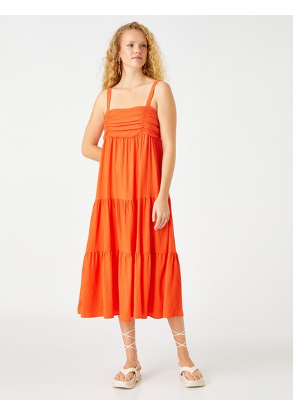 Askılı Midi Boy Elbise Drape Detaylı modelleri