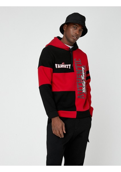 Kolej Oversize Sweatshirt Şardonlu Kapşonlu Renk Bloklu