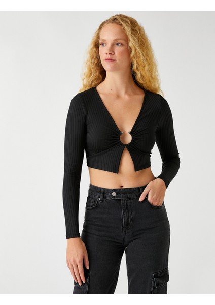 Halka Detaylı Crop Kazak modelleri